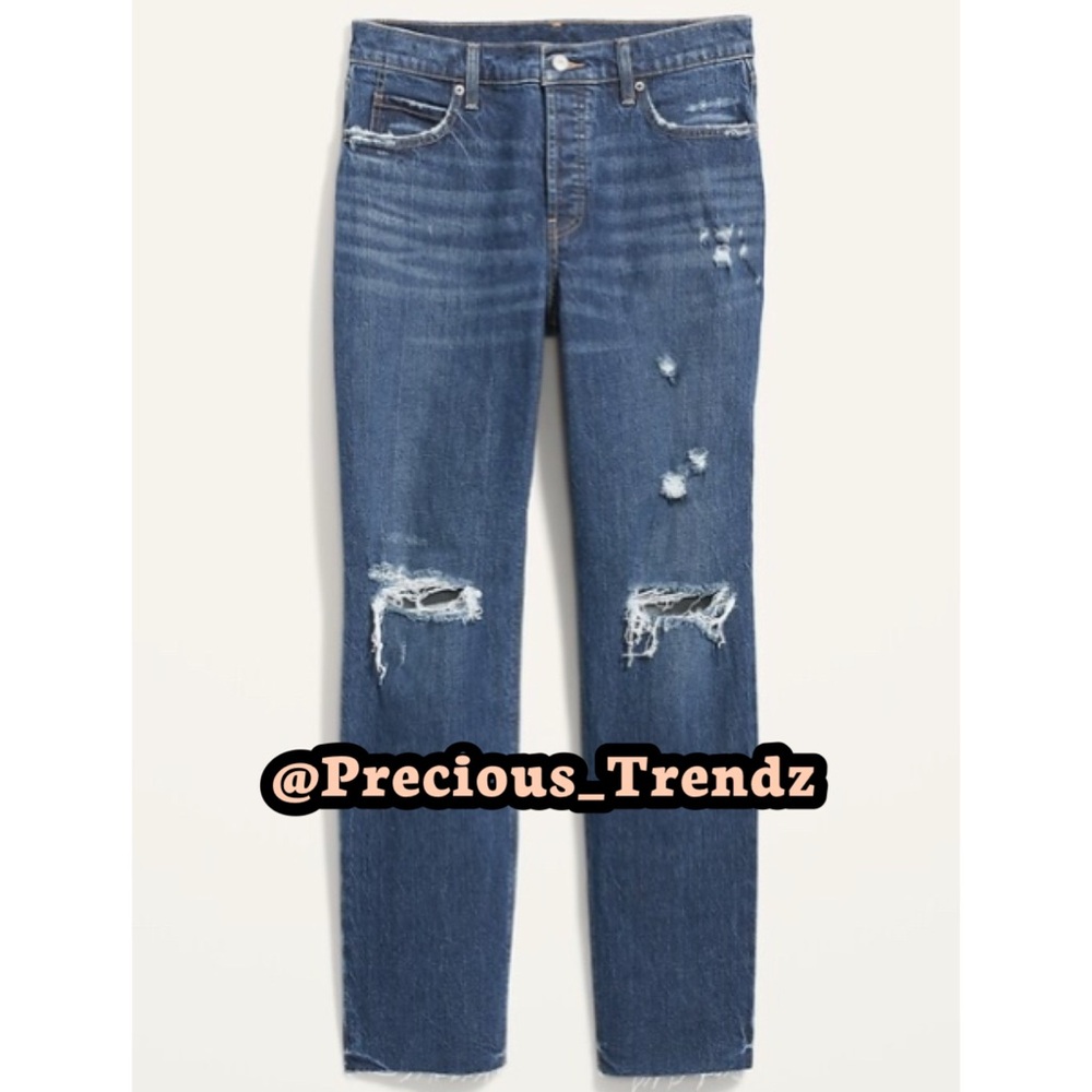 📦 Old Navy High-Waisted Button-Fly Slouchy Straight Ripped Cut-Off Jeans